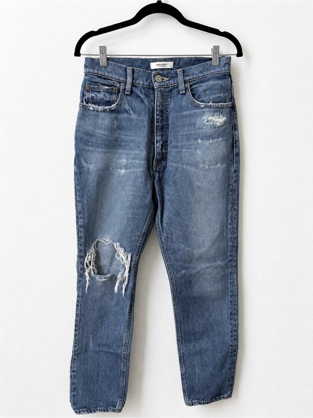 Moussy Vintage Distressed Tapered Jeans Size 26 Made in Japan